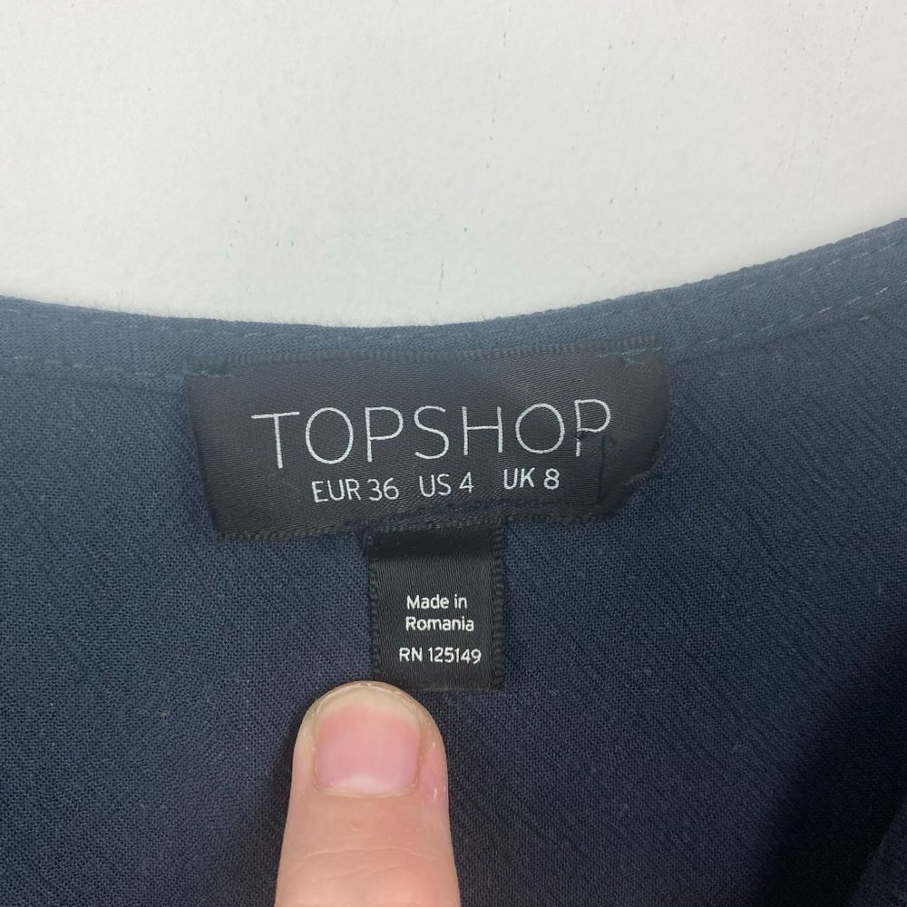 TOPSHOP Blue‎ Gray Grey Keyhole Knotted Midi Dress Linen Blend US 4 - Picture 8 of 12